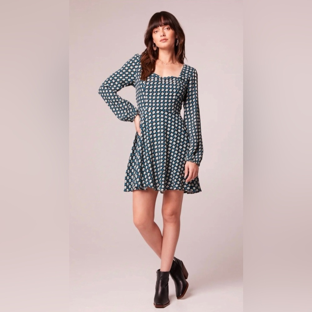 NWT Band of Gypsies Black Teal Diamond Mini Dress